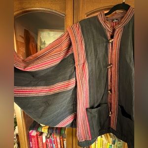 Handmade Nepalese Shirt With Wooden Hook/Eye Buttons 100% Cotton Size L